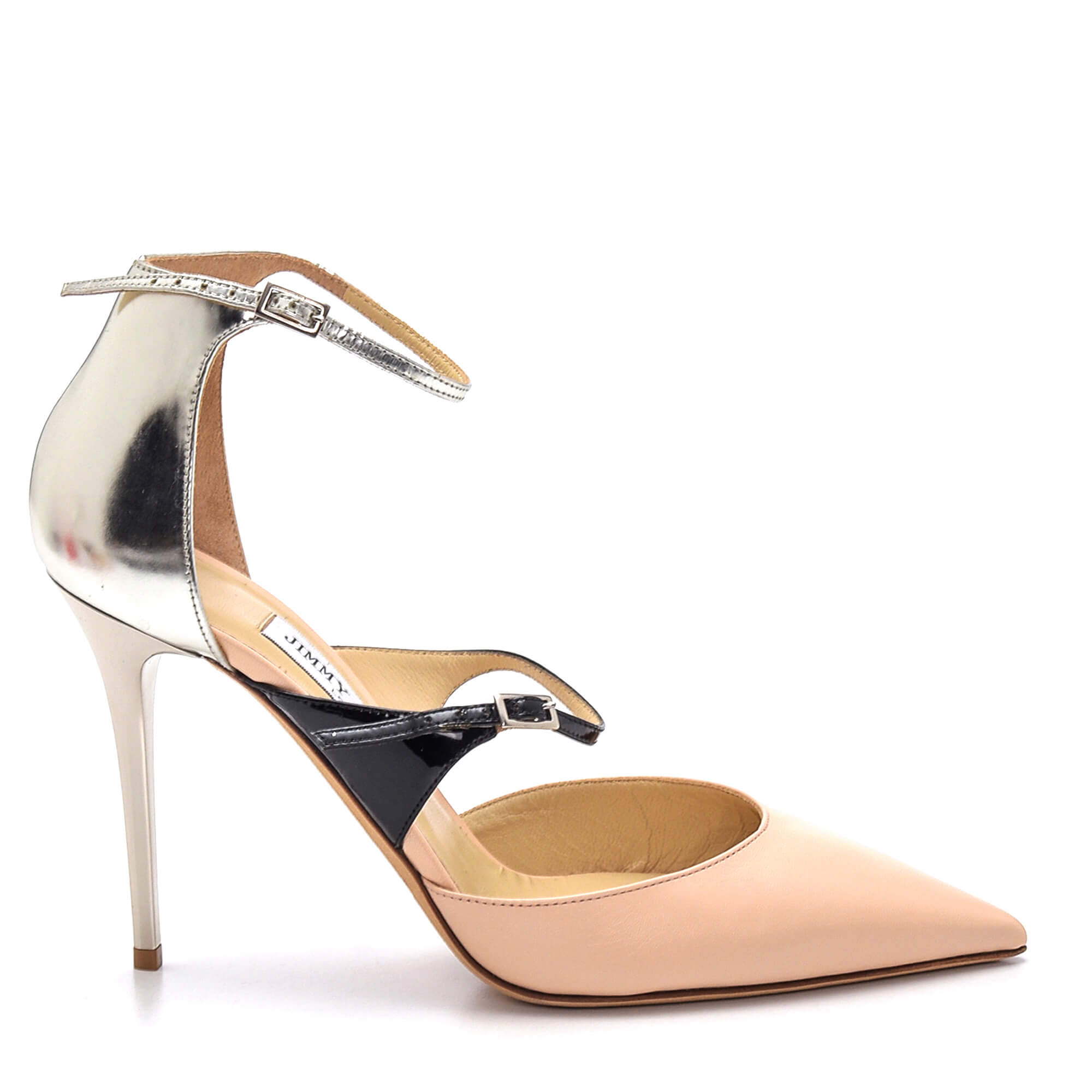 Jimmy Choo - Tri Color Powder Pink Leather Ankle Strap Sunday Pumps 